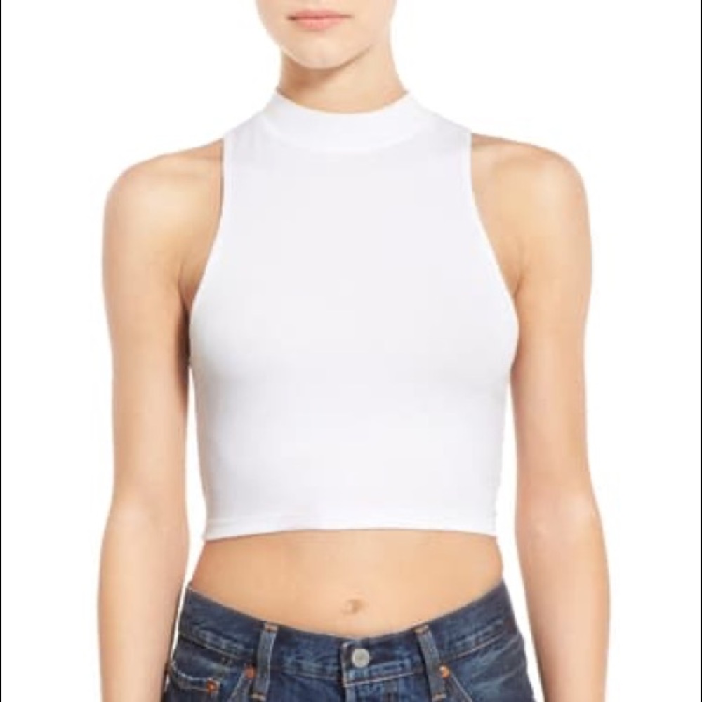 BP White Sleeveless Mock Neck Crop Tank